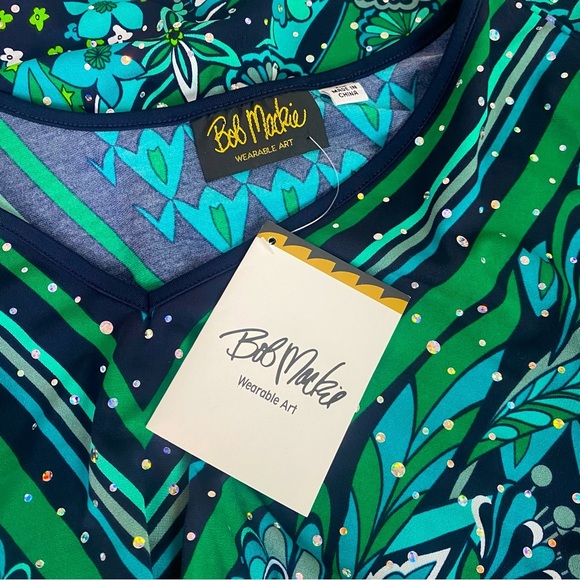 Bob Mackie Wearable Art Iridescent Floral Stretch Long Sleeve Blouse Size XL - Picture 6 of 8